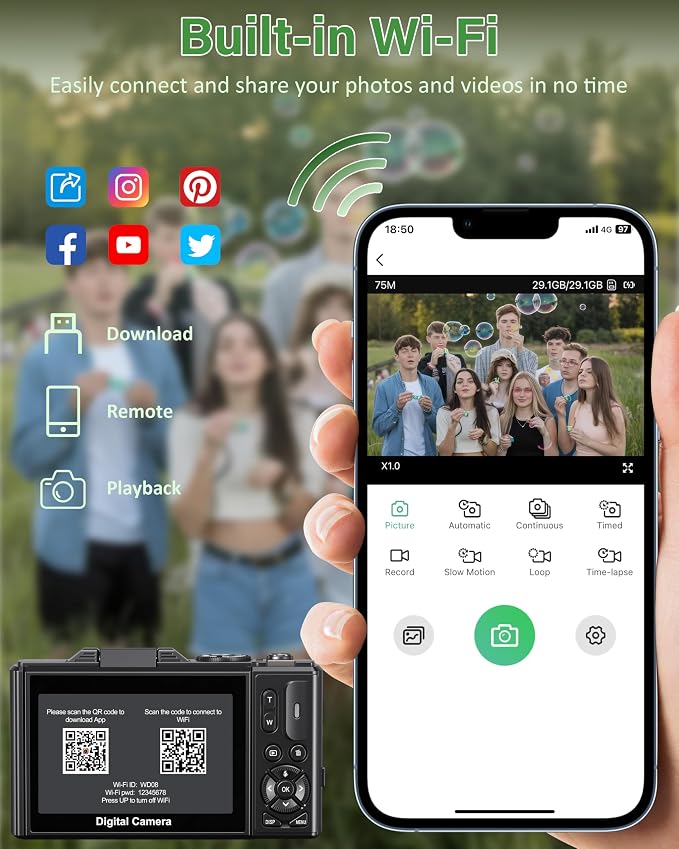 5K Digital Camera for Photography, 75MP WiFi Vlogging Camera for YouTube