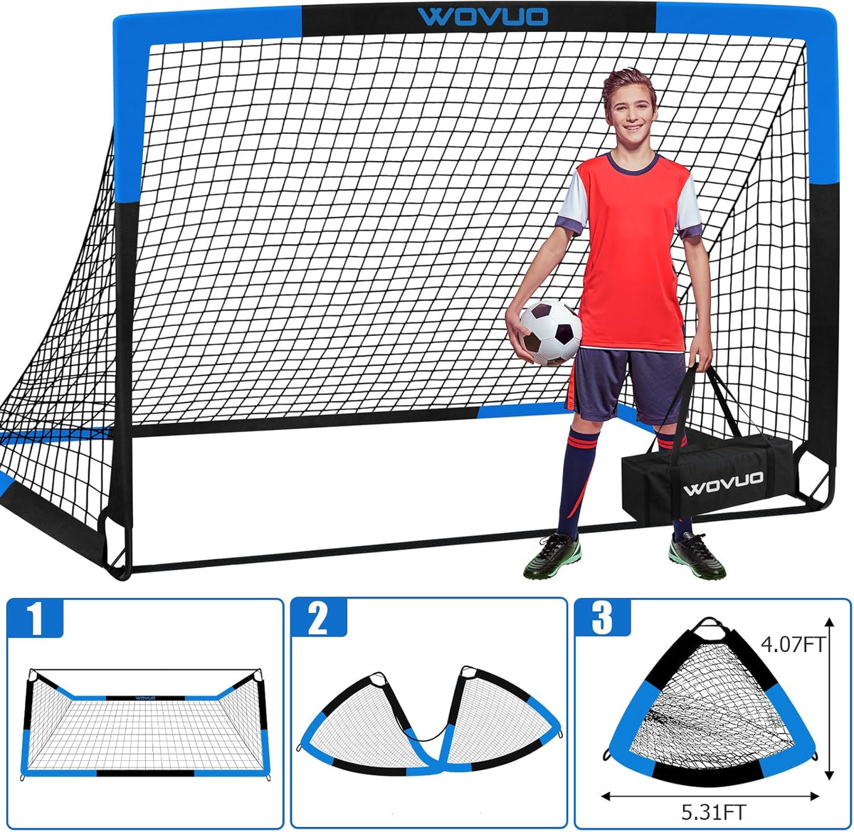 Skiennix Kids Soccer Goals - Portable 6x4 Ft Training Equipment Set of 2 with Target, Ball & Cones | Ideal for Ages 3-14