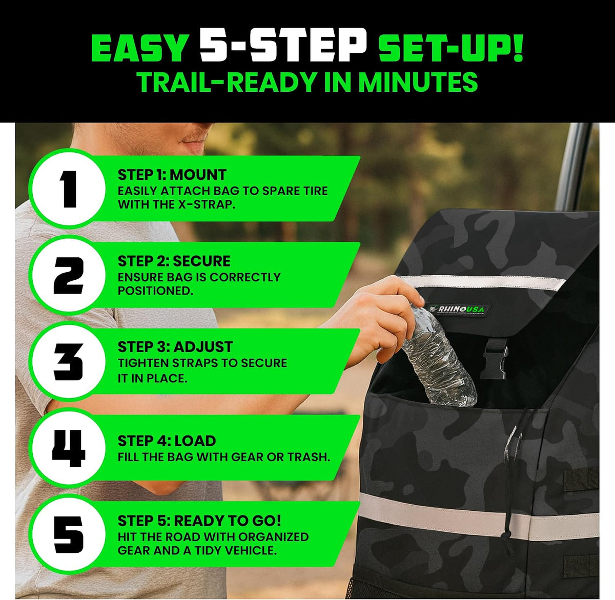 Rhino USA Spare Tire Trash Bag - Ultimate Car Storage Solution For Overlanding Accesories, Firewood, Water, Camping Essentials and More! - Camo