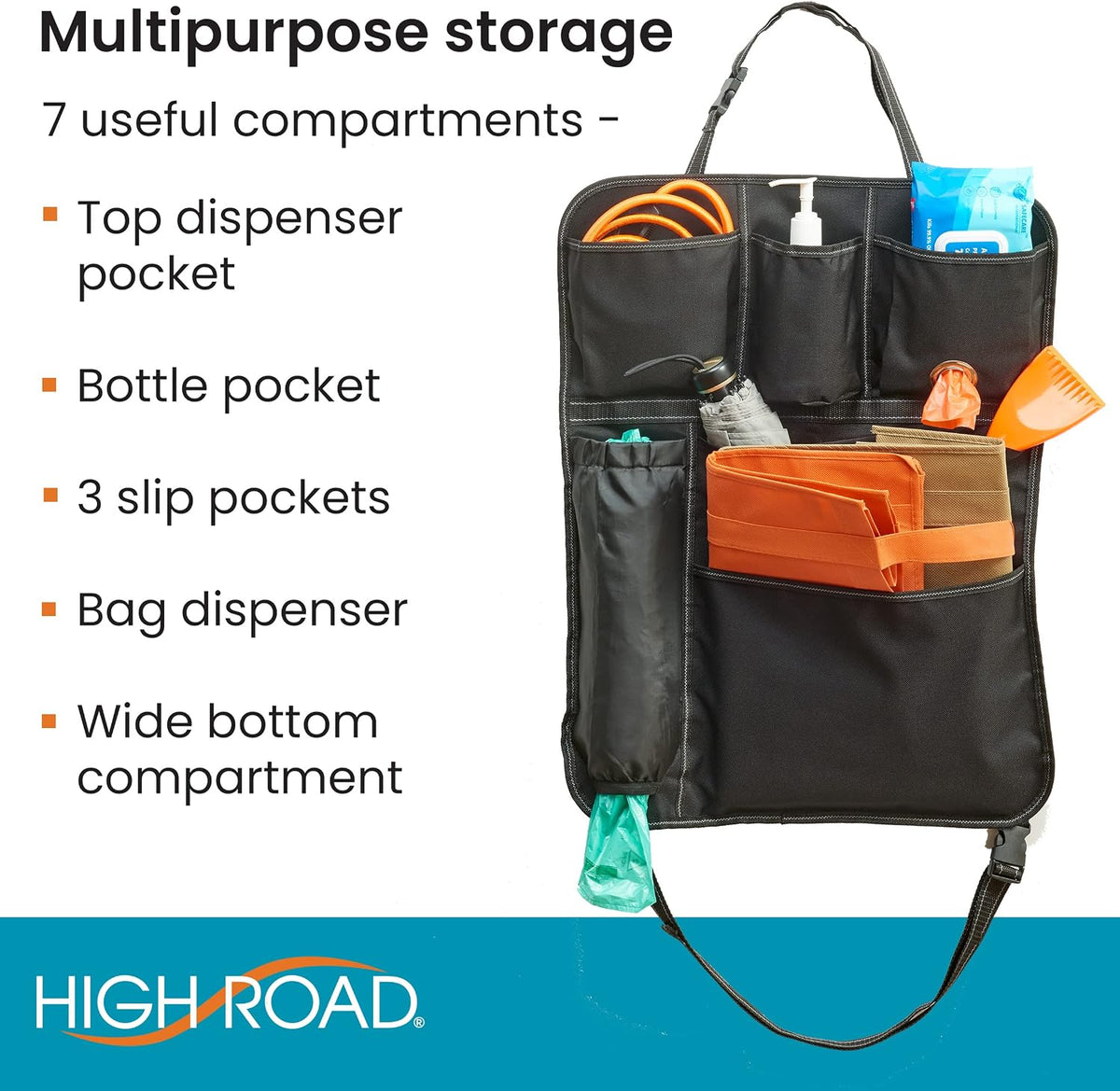 High Road Seatback Car Storage Organizer and Seat Protector with 7 Pockets
