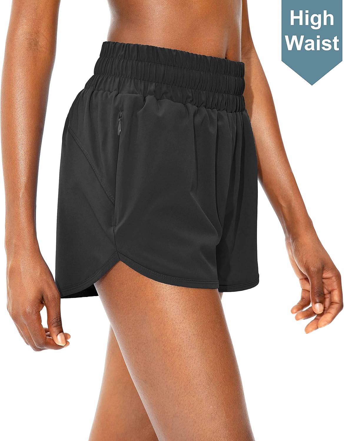SANTINY Women's Running Shorts - High Waisted Athletic Gym Shorts with Zip Pockets & Liner