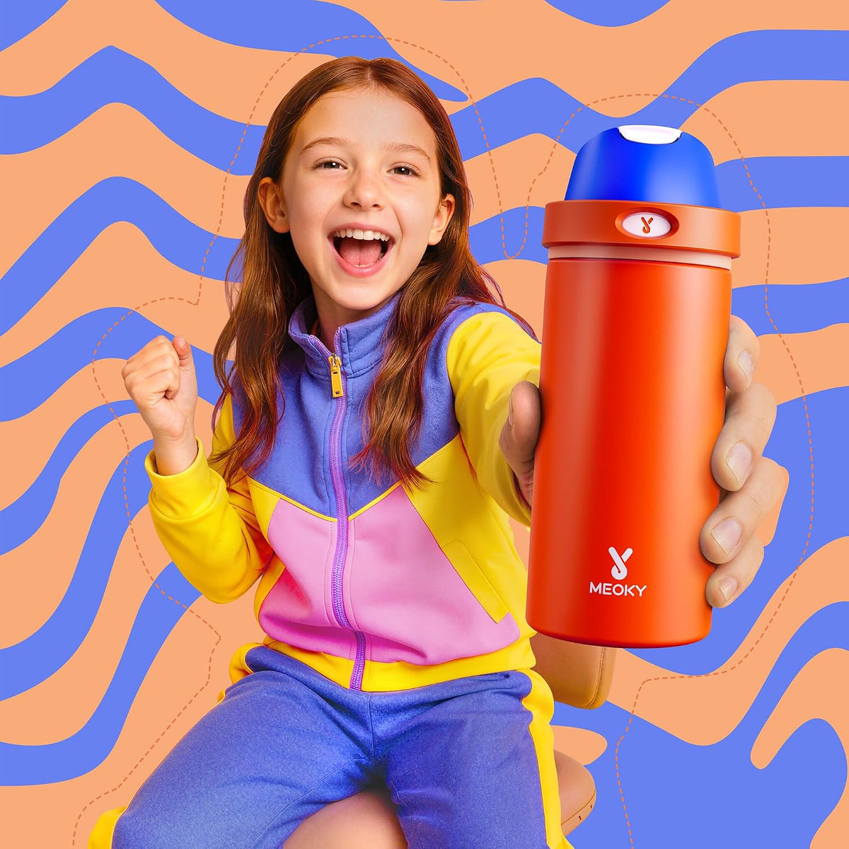 18 oz Insulated Water Bottle for Kids: Meoky Metal Water Bottle with 2-in-1 Straw and Spout Lid - Leak Proof, Cold for 24 Hours, BPA-Free for Boys School Sports, Blue Citrus