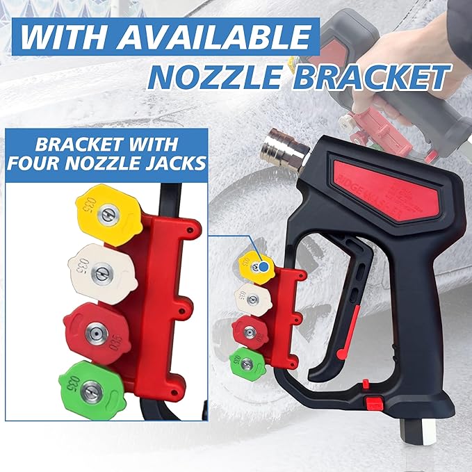 RIDGE WASHER Pressure Washer Gun 5000 PSI with Nozzle Bracket, 12 GPM, Power Washer Trigger Gun with 1/4" Quick Connector, 360° Swivel 3/8'' NPT Thread, M22-14 mm and M22-15 mm Fitting