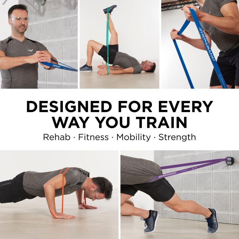 THERABAND High Resistance Bands, Set of 2 Elastic Super Bands for Improving Flexibility, Injury Rehab, & Full Body Workouts, Heavy Duty Stretch Bands for Lifting, 1 Light & 1 Medium Band, Multi
