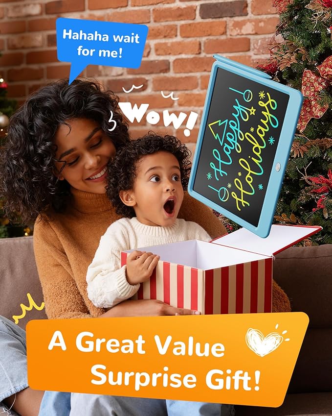 KOKODI LCD Writing Tablet, 12 Inch Colorful Toddler Doodle Board Drawing Tablet, Erasable Reusable Electronic Drawing Pads, Educational and Learning Toy for 3-6 Years Old Boy and Girls(Blue)