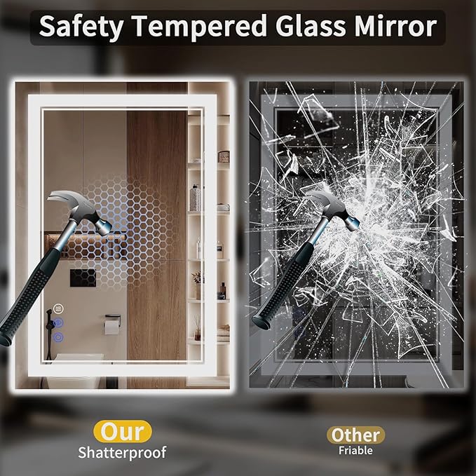 28X32 LED Bathroom Mirror with Lights, Anti-Fog, Backlit + Front Lit, Dimmable, Led Vanity Mirror for Wall, Lighted Bathroom Mirror, 3 Colors, Shatter-Proof Tempered Glass