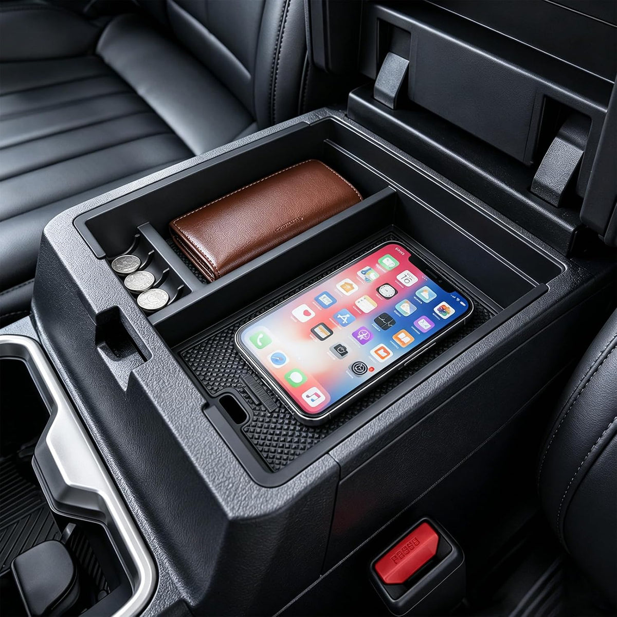 Autorder Center Console Organizer for 2024-2026 Toyota Tacoma Accessories - Armrest Storage Box Secondary Insert Tray with Black Non-Slip Silicone Mats