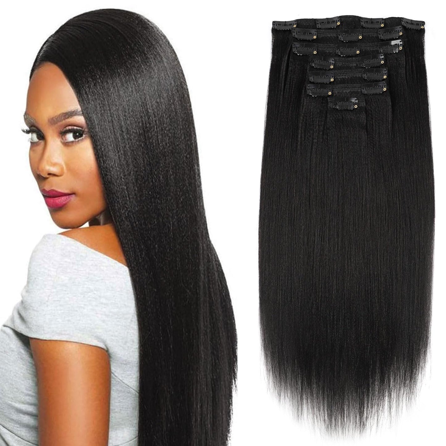Sassina Brazilian Italian Yaki Straight Clip On Human Hair Extensions Real Remy Hair 14Inch Double Weft Clip In Hair Extensions