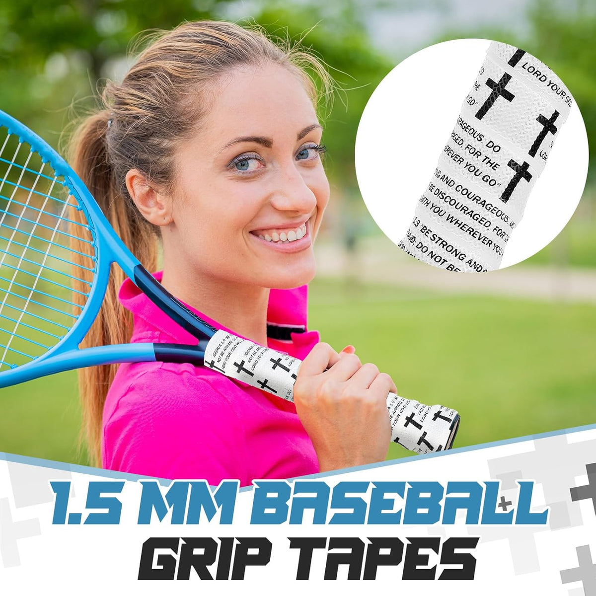 Pushglossy Christian Baseball Bat Grip Tape - 1.5mm Precut Non-Slip Faith Cross Design