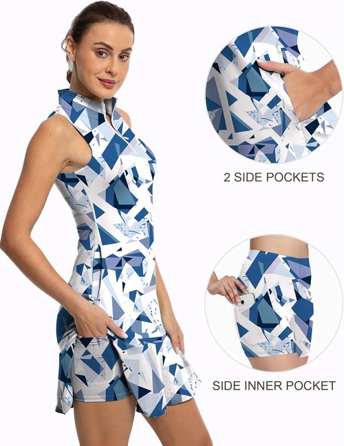 GGOV Tennis Dress - Women's Golf Dress with Sleeves, Inner Pocket & Zip-Up Collar | Athletic Wear