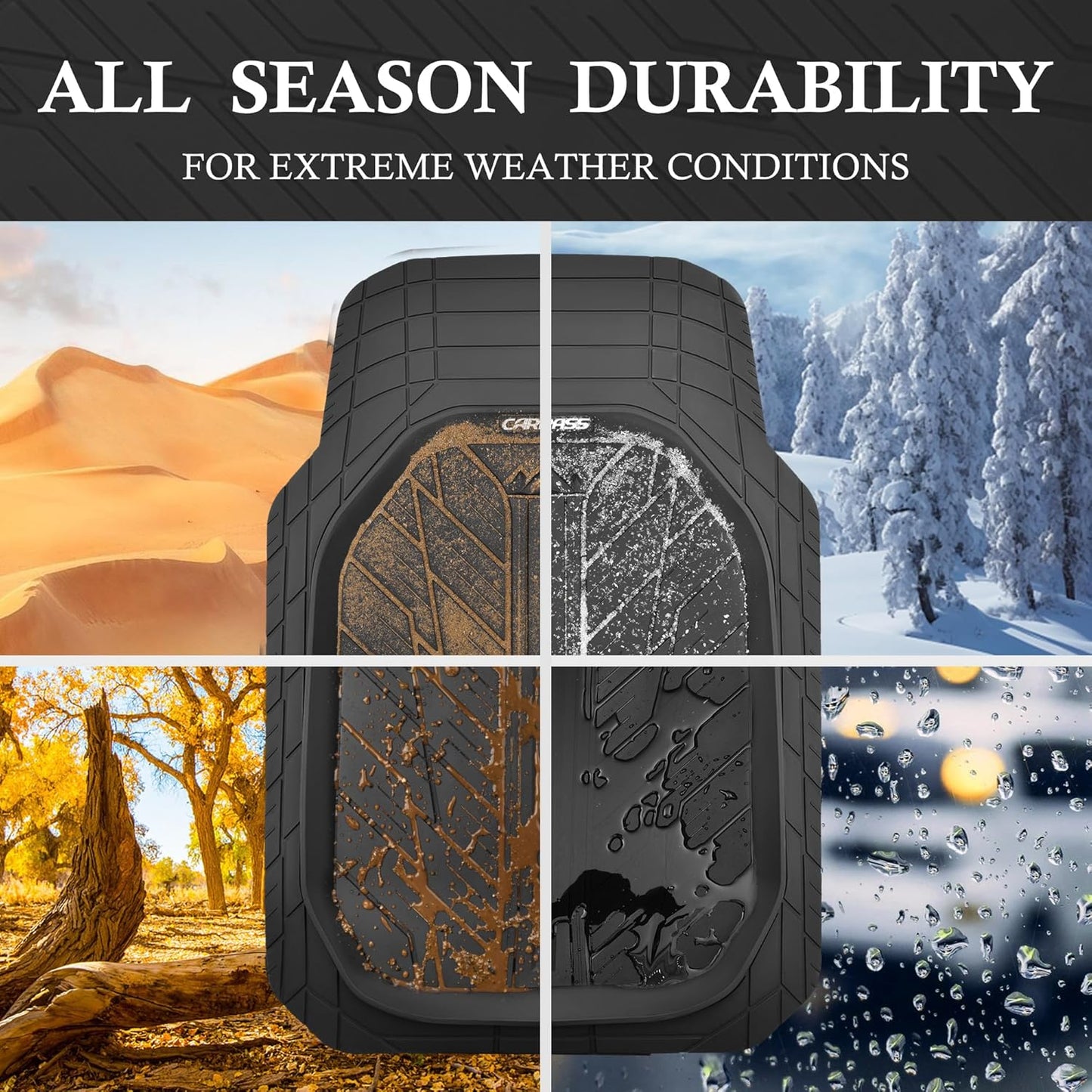 CAR PASS Leather Rubber Steering Wheel Cover 14 1/2” -15”,Tire Tread Pattern Design,Non-Slip Wear-Resistant, Heavy Duty Deep-Dish Car Floor Mats, Trim-to-Fit Car Mat,Fit for Steering Wheel Black