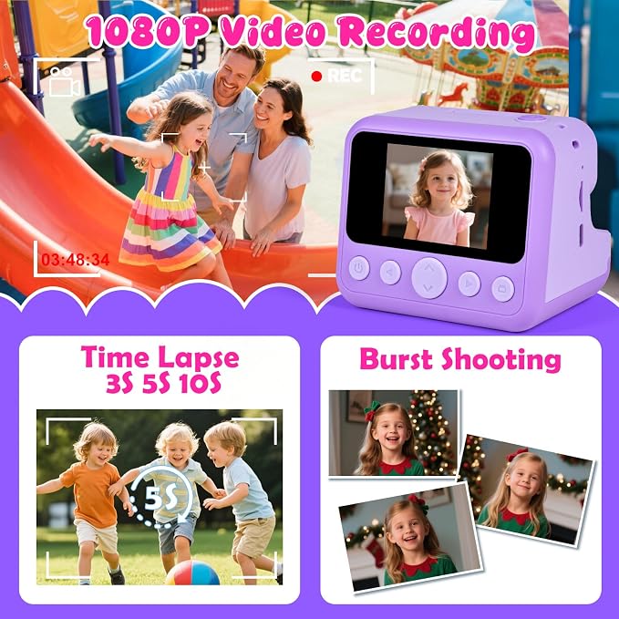 Kids Instant Print Camera with Carrying Bag, 1080P HD Digital Camera