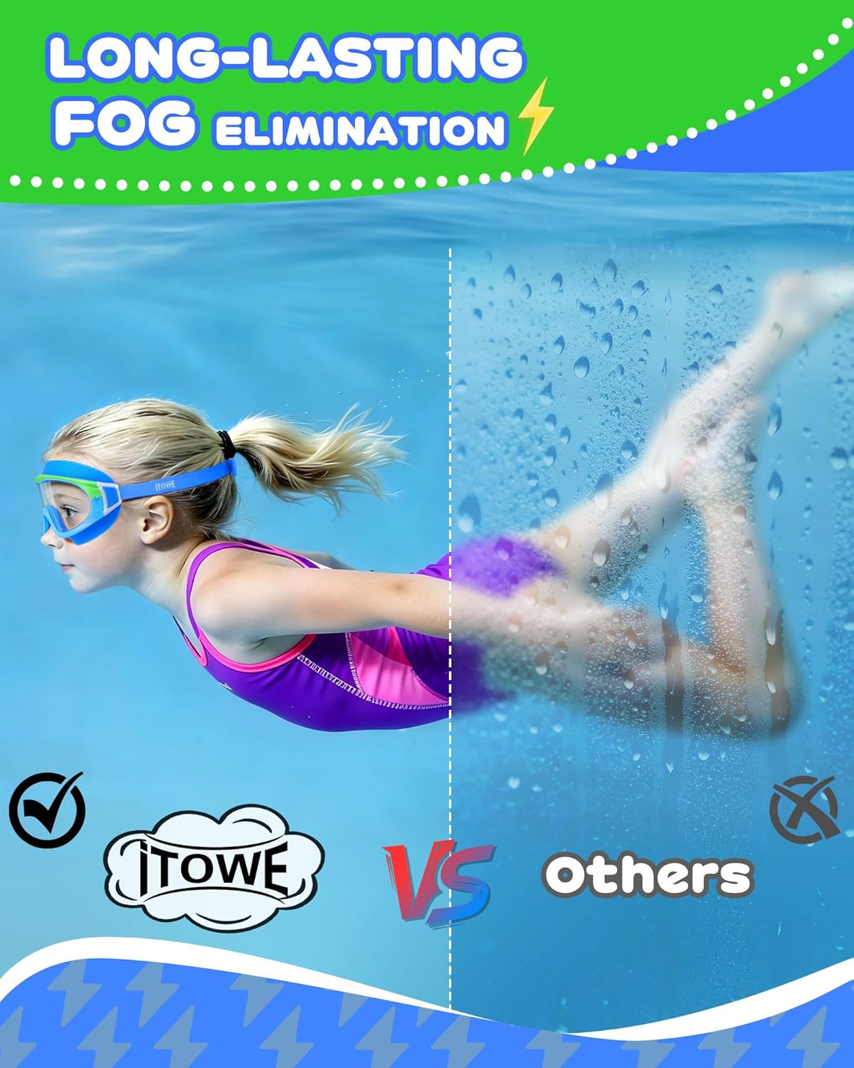 Skiennix Wide View Swimming Goggles - No Leak Design with Anti-Fog & UV Protection | Kids 3-15 Years