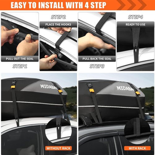 MIDABAO Waterproof Car Roof Top Carrier - 12 Cubic Feet Cargo Bag with Anti-Slip Mat | Coated Zippers