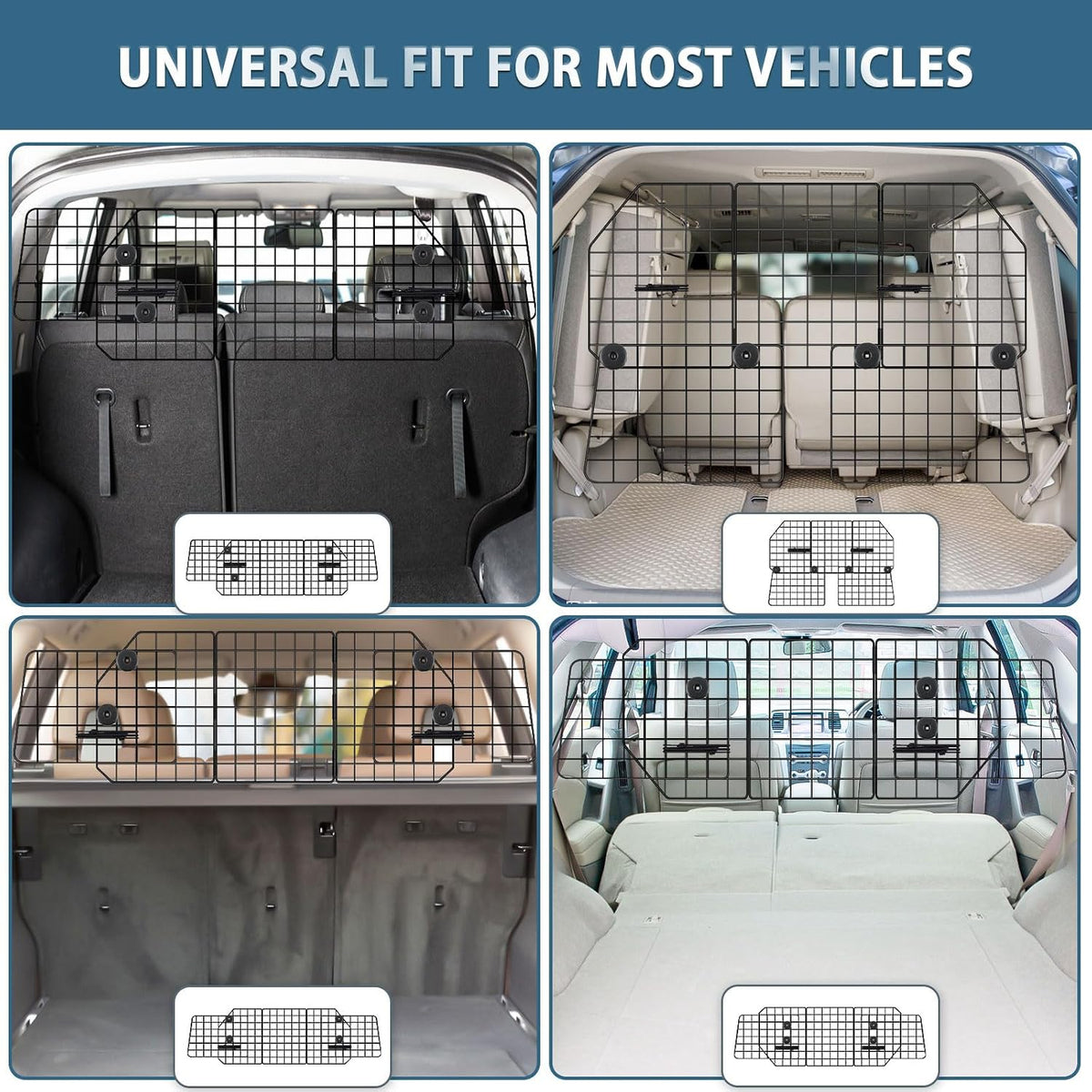 FEED GARDEN Dog Car Barrier for SUVs, Adjustable Universal-Fit Heavy-Duty Wire Mesh Pet Divider for Vehicles, Trucks, Vans, Car Accessories Safety Travel, Triple Folding (36.6"-60.6")