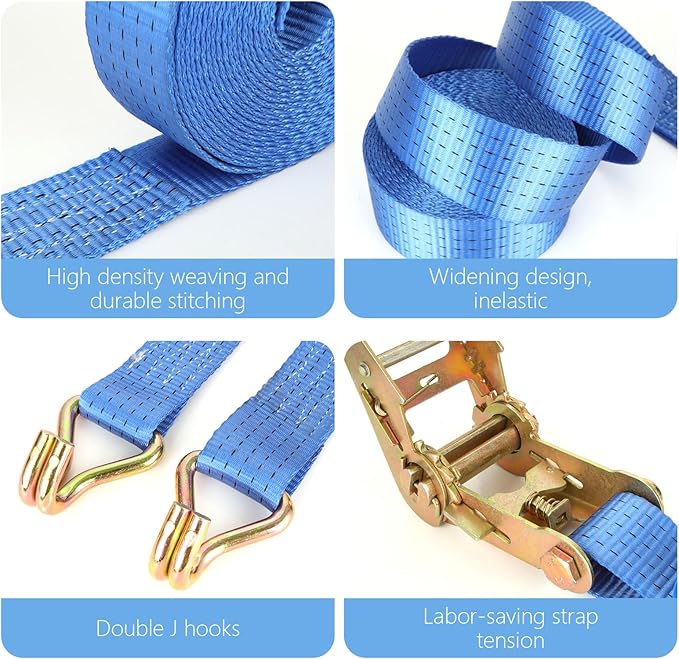 2 Pack 2 Inch Ratchet Straps Heavy Duty 20ft Tie Down Straps Ratchet with Double J Hook, 8000 LBS Break Strength, Cargo Ratchet Straps for Truck, Trailers, Kayaks, Car Roof