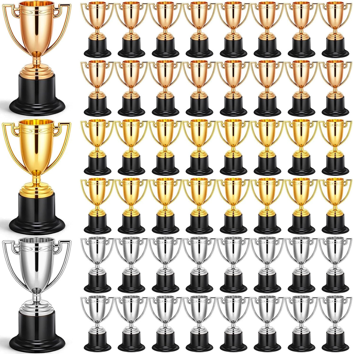 Skiennix Mini Trophy Cups Set - 60 Pcs 4-Inch Gold, Silver & Bronze Awards for Parties & Competitions
