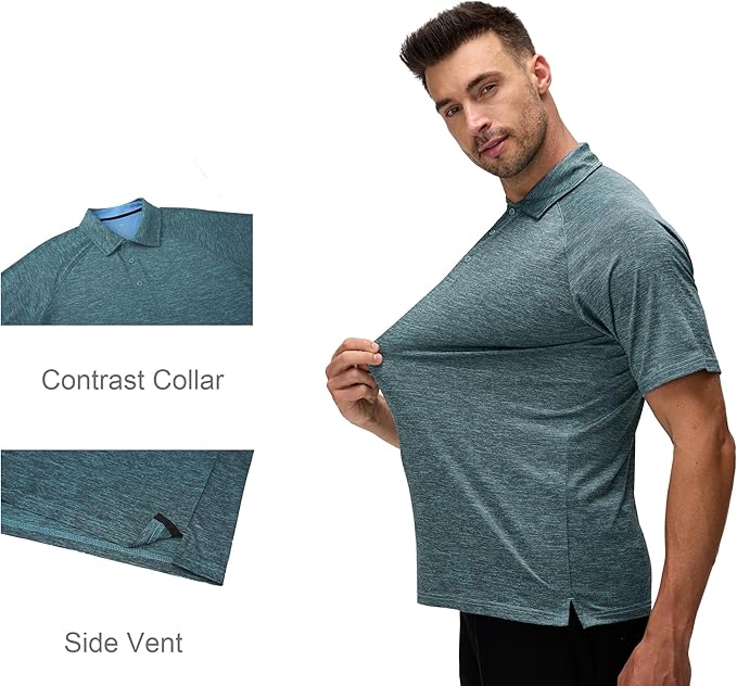 Alex Vando Mens Golf Shirt Moisture Wicking Quick-Dry Short Sleeve Casual Polo Shirts for Men