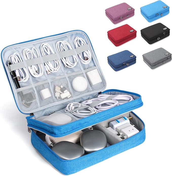 Large Electronic Organizer Travel Case, Double Layer Tech Accessories Bag