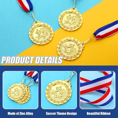 Misdary 36 Pcs Soccer Award Medals - Gold Trophies with Red, White & Blue Stripes Ribbon for Kids