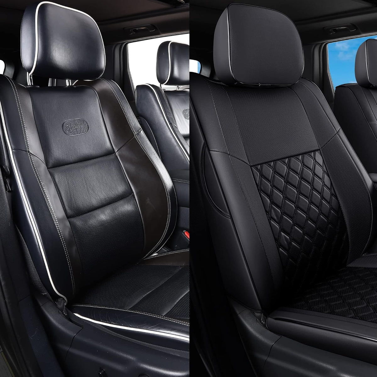 Huidasource Upgrade Jeep Grand Cherokee Seat Covers, Full Coverage Waterproof Leather Car Seat Covers, Custom Seat Cushion Protector Fit for Jeep Grand Cherokee 2011-2021 (Full Set/Black)