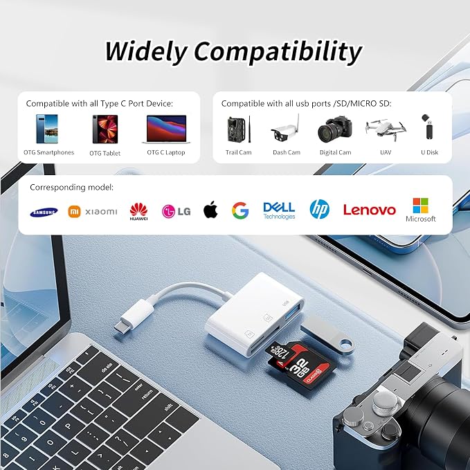 3IN1 SD Card Reader, USB C SD Card Reader, supports SD and MicroSD memory card