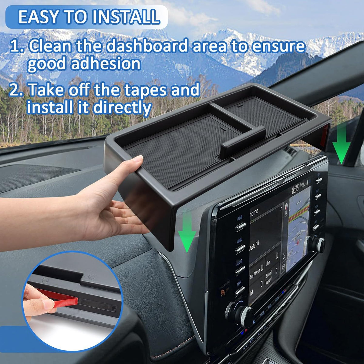 TOPINSTALL 21-24 New Dash Tray Compatible with 2021-2024 Toyota Sienna Interior Accessories, Dashboard Hidden Storage Organizer Behind Screen Tissue Sunglasses Phone Holder (Not for 2025)