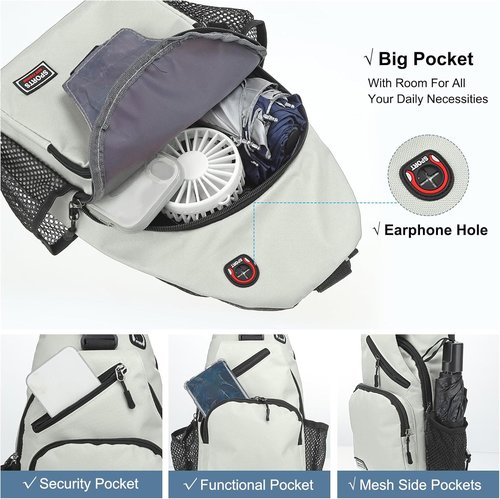 DTGN Convertible Sling Bag - Multifunctional Crossbody Backpack for Hiking & Travel | 8.5"x15" - White