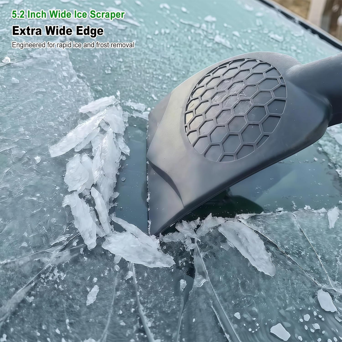 SEAAES 45 Inch Snow Brush with 5.2" Extra Wide Ice Scraper for Car, Extendable Snow Scraper with Foam Grip, 360° Pivoting Brush for SUV Truck Jeep Vehicle Windshield Window - Green