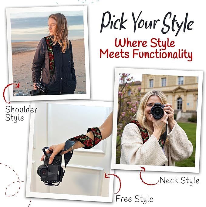 Art Tribute Camera Strap, Vintage Embroidered Neck Shoulder & Crossbody Camera