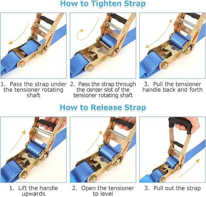 2 Pack 2 Inch Ratchet Straps Heavy Duty 20ft Tie Down Straps Ratchet with Double J Hook, 8000 LBS Break Strength, Cargo Ratchet Straps for Truck, Trailers, Kayaks, Car Roof