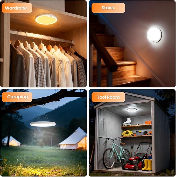 Motion Sensor Light Indoor with Remote And Hanging Chain, Rechargeable 3 Colors Ceiling Lights, Magnetic Wireless LED Closet Lamp,Battery Powered for garage Shower Stairs Hallway Shed Pantry Patio