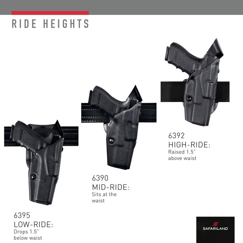 Safariland 6390 ALS Mid-Ride Duty Rated Level I Retention Holster, Fits Glock 19/23, STX Tactical Black, Left Hand