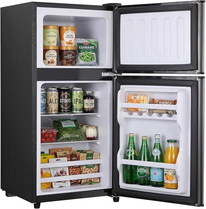 3.2 Cu.Ft Mini Fridge with Freezer, 2 Door Small Refrigerator with Adjustable Thermostat Energy-efficient Low Noise, Compact Fridge for Bedroom, Office, Dorm, Matte Black