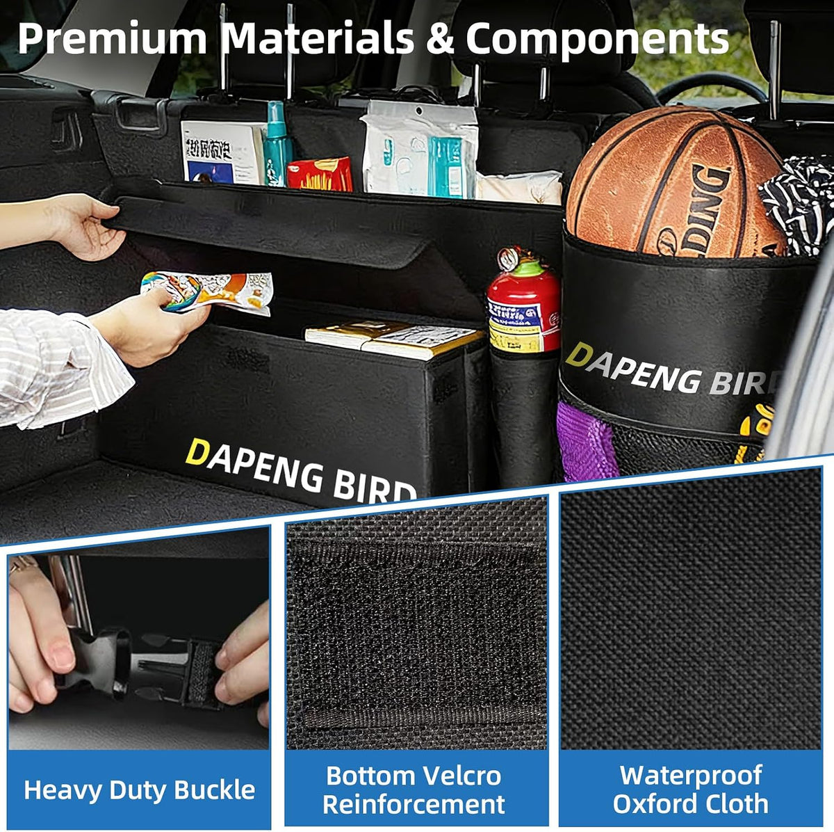 Deluxe Car Trunk Organizer For SUV, Backseat Hanging Large Storage With Collapsible And Multiple Pockets For Storage Car Trunk Storage Box Sturdy Space Saver Frees Trunk -Internal waterproofing