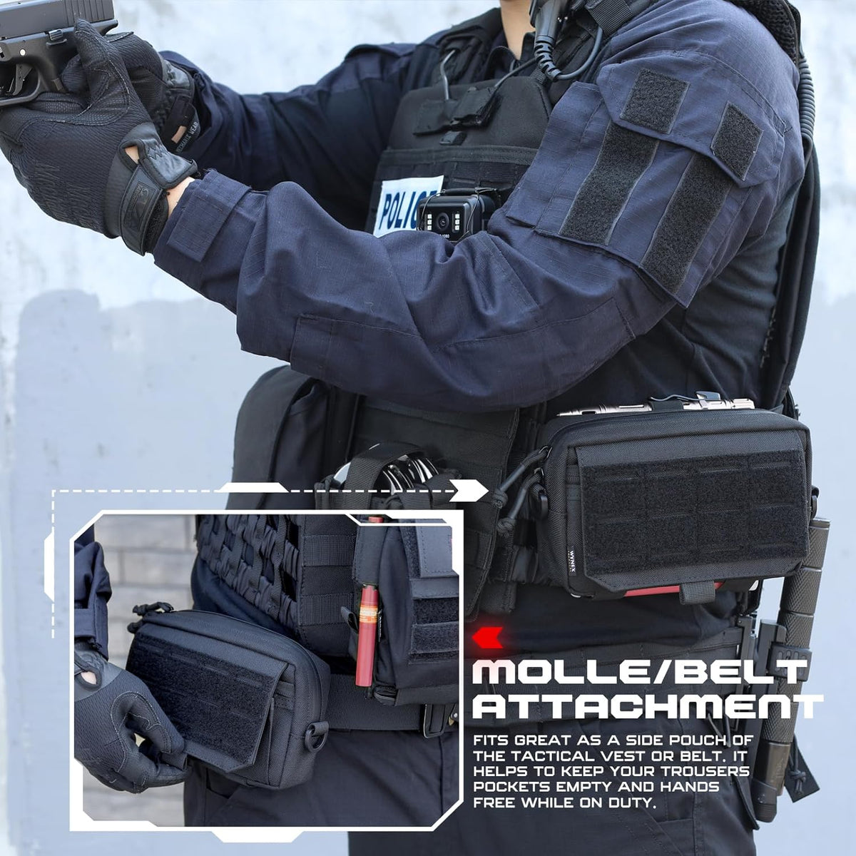 WYNEX Tactical Molle Admin Pouch - Utility EDC Bag with Laser Cut Design & American Flag | Compact Size