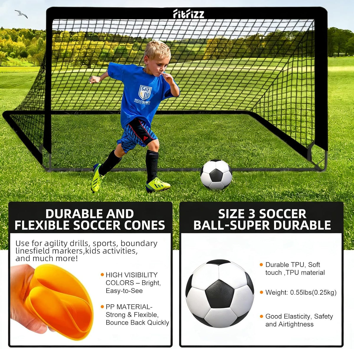Skiennix Soccer Goal - 6x4ft Portable Pop-Up Soccer Net Set with Ball, Ladder & Cones for Backyard Training