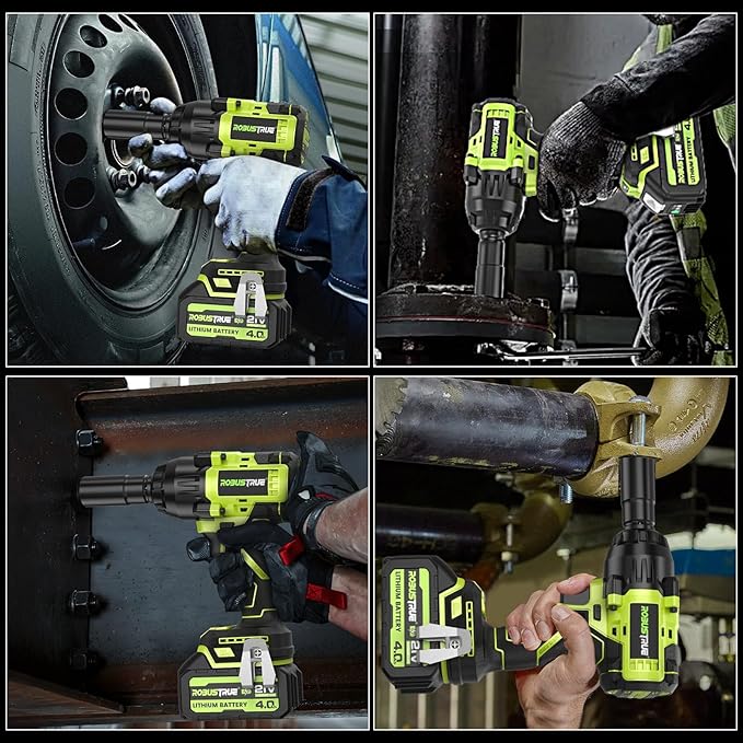 Robustrue Cordless Impact Wrench 738ft-lbs (1000N.m), High Torque Brushless 1/2 Impact Gun, 2 x4.0Ah Battery 21V Max, Fast Charger, 4 Sockets, Impact Wrench for Home Car Tires Truck Mover