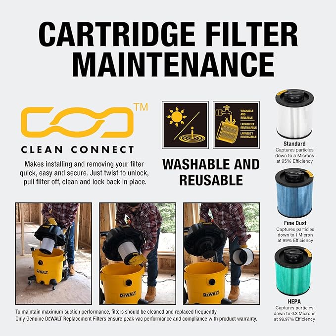 DEWALT 6 Gallon STEALTHSONIC Shop Vac with HEPA Filter, HEPA Shop Vacuum Wet and Dry for Home, Garage, Workshop, Jobsite