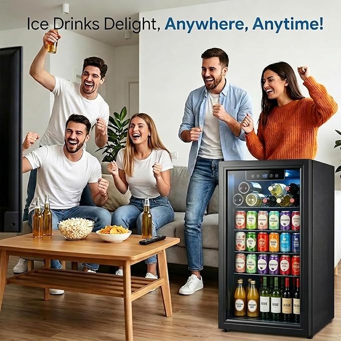 Beverage Refrigerator, 3.2 Cu.Ft Mini Fridge with Glass Door & Air Cooling, and Electronic Temperature Control for Beer, Wine, Soda, Compact Drink Fridge for Home, Office, Bar (3.2 Cu.Ft)