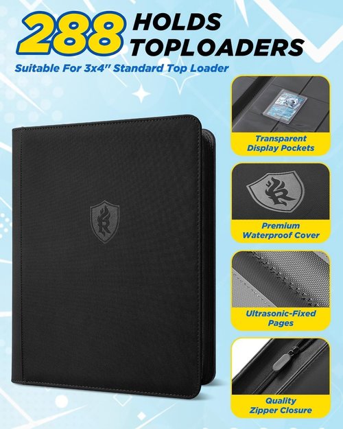9 Pocket Toploaders Binder by [Brand Name] - Premium Zippered Card Album for 288 Trading Cards
