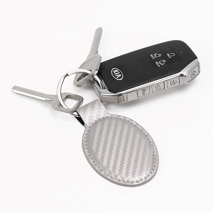LaserGram Oval Keychain, Palm Trees, Personalized Engraving Included (Carbon Fiber Silver)