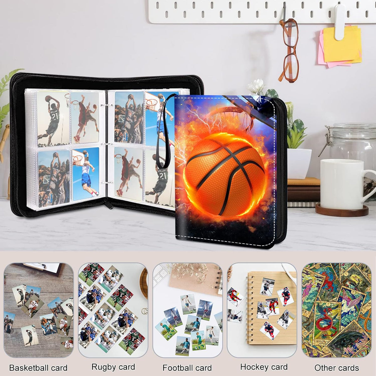 Skiennix Premium Basketball Card Binder - 4 Pocket Zippered Album | Water-Resistant, 400 Double-Sided Sleeves