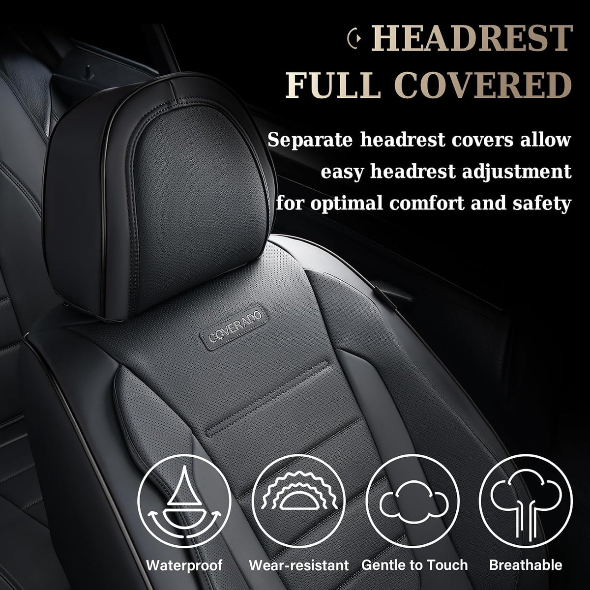 Coverado Seat Covers, Car Seat Covers Front Seats, Car Seat Protector Waterproof, Car Seat Cover, Car Seat Cushion Nappa Leather, Black Seat Covers for Cars Carseat Cover Universal Fit for Most Cars