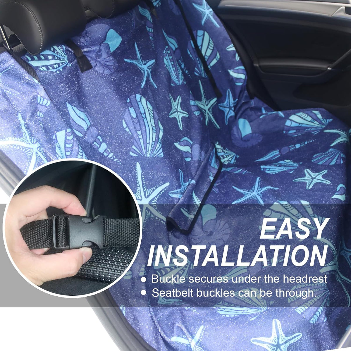 Sweat Towel Car Seat Cover Protector Front Seats for Gym Workout, Running, Swimming, Beach and Hiking, Waterproof Universal Seat Cover for Car, Trucks, Van & SUV (1, Blue Marble, Rear Seat)