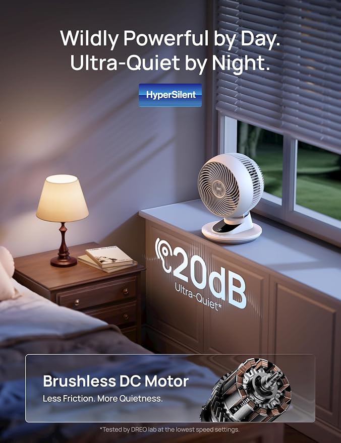 DREO Smart Fan for Bedroom, Powerful 85 ft Airflow, 12 Inches, Desk Fans in 20dB Quiet, 90°+90° oscillating fans, App/Voice Control, 9 Speeds & 8/12H Timer for Home Office Dorm