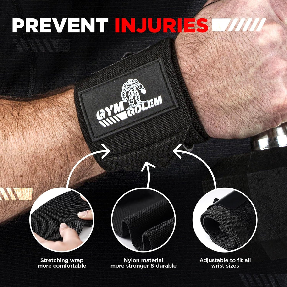 Skiennix Wrist Wraps - 18-Inch Premium Support with Thumb Loop for Powerlifting & CrossFit | 1 Pair