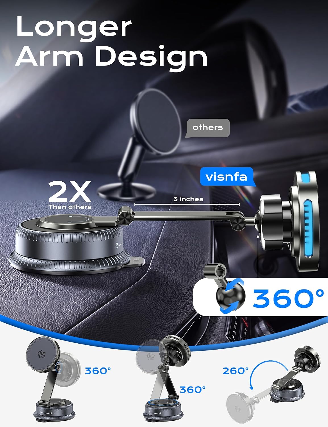 Qi2.2 25W MagSafe Car Mount Charger, Cooling Fan, 75W Fast Adapter