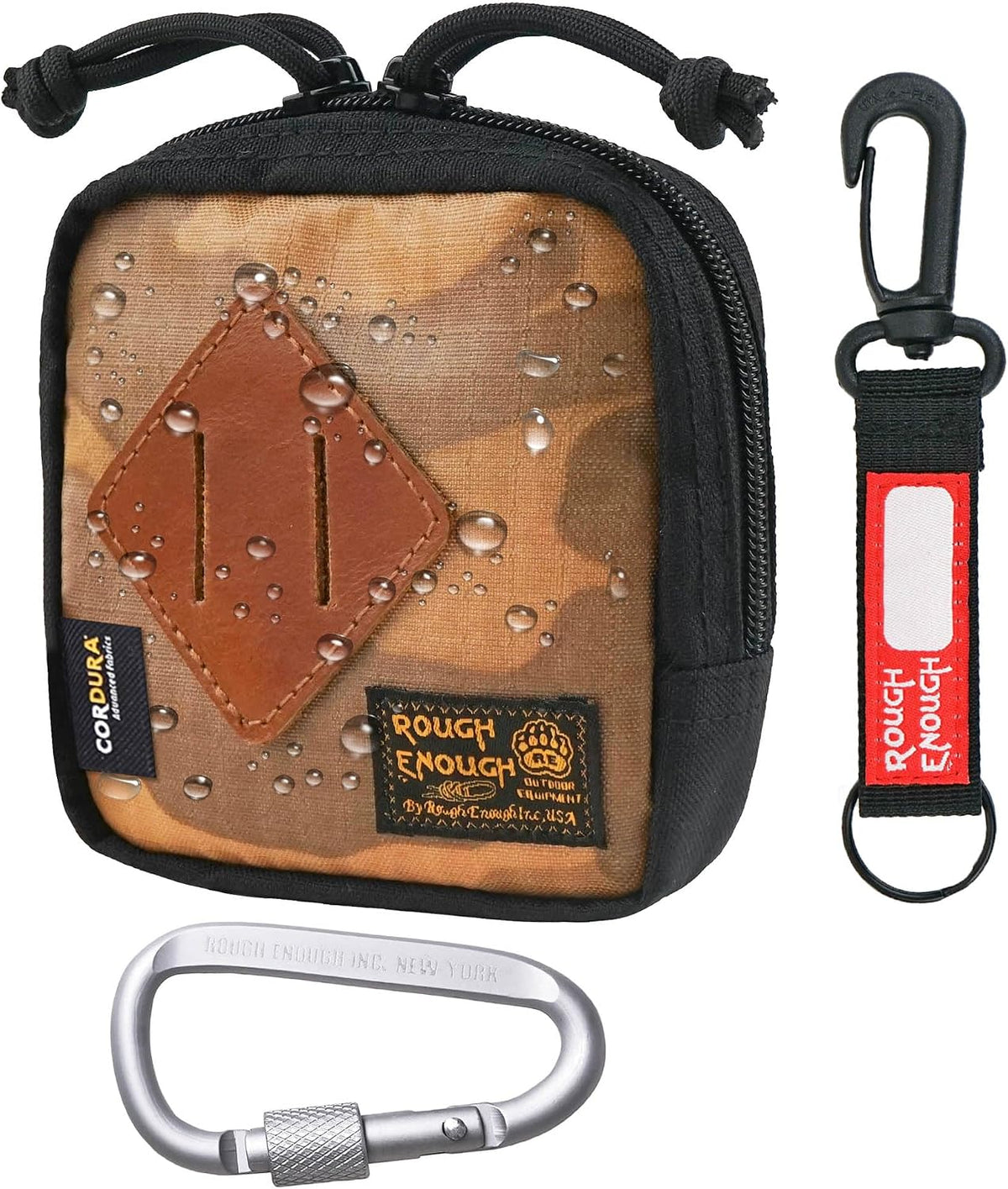 Rough Enough EDC Belt Pouch for Men Coin Organizer Small Tactical Molle Pouch with Magnetic Buckle Zipper for Outdoor Gear Desert Camo and Black Cordura