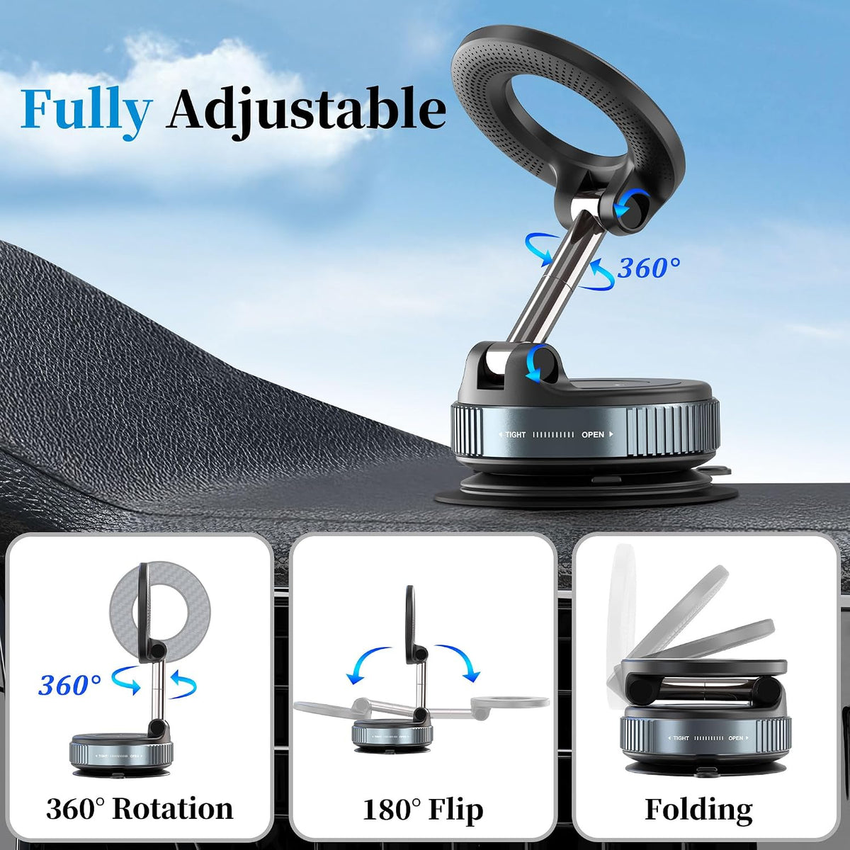 PlusAcc Car Phone Holder, Vacuum Magnetic Mount for MagSafe, No Charging